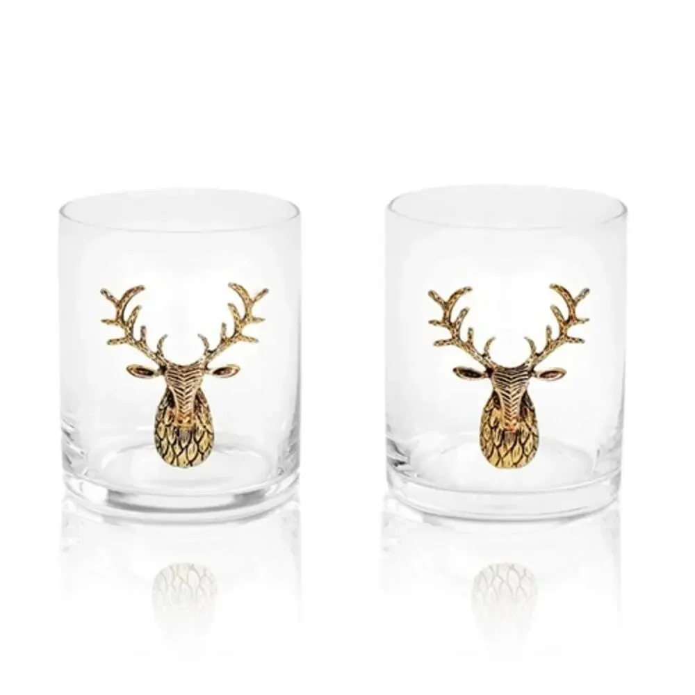 Cana Wine Co Gold Stag 13 oz Whiskey Rocks Glasses Set of 2